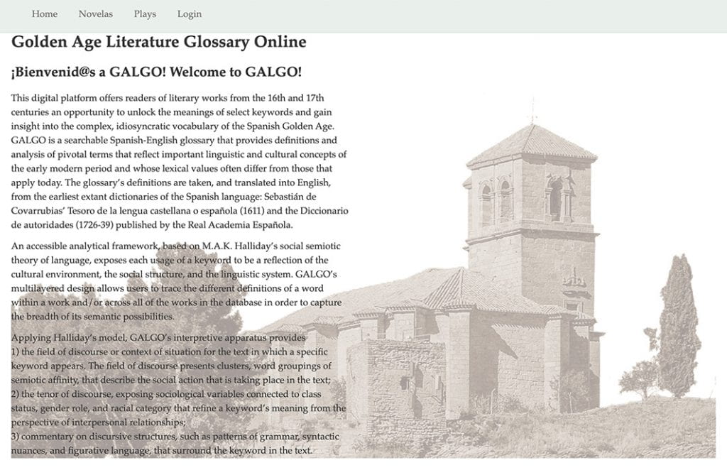 Image of the Homepage of Golden Age Literature Glossary Online
