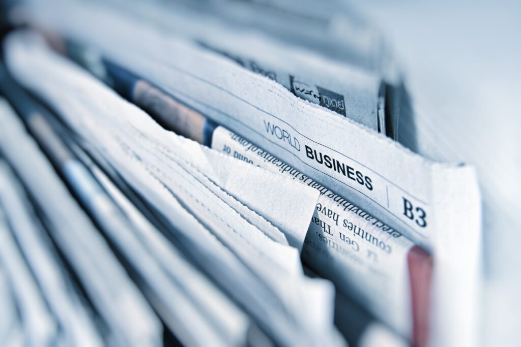 A stack of newspapers.