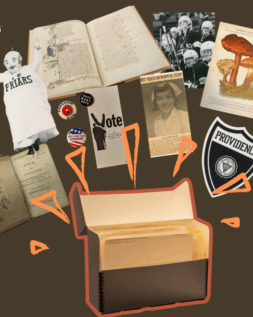 Open manuscript box with historical items showcased during Archives Open House