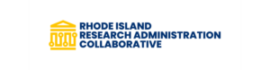 Rhode Island Research Administration Collaborative (RIRAC) logo featuring a gold icon of a classical building with columns to the left and the organization name, “Rhode Island Research Administration Collaborative,” in dark blue uppercase text to the right on a light gray background.